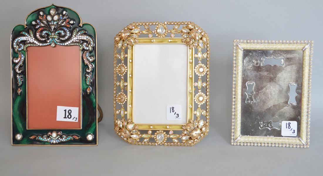 3 Jay Strongwater Enamel & Jeweled Frames.  Condition: (1 of 8)
