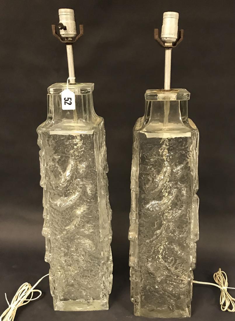 Vintage Studio cylindrical form glass lamps, rusty: Vintage Studio cylindrical form glass lamps, rusty metal fixtures, 30h x 26w