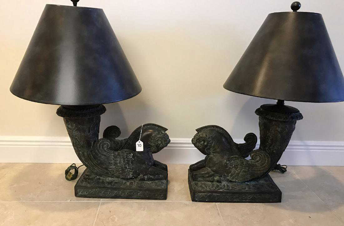 Pair of Maitland Smith bronze mythological form lamps,