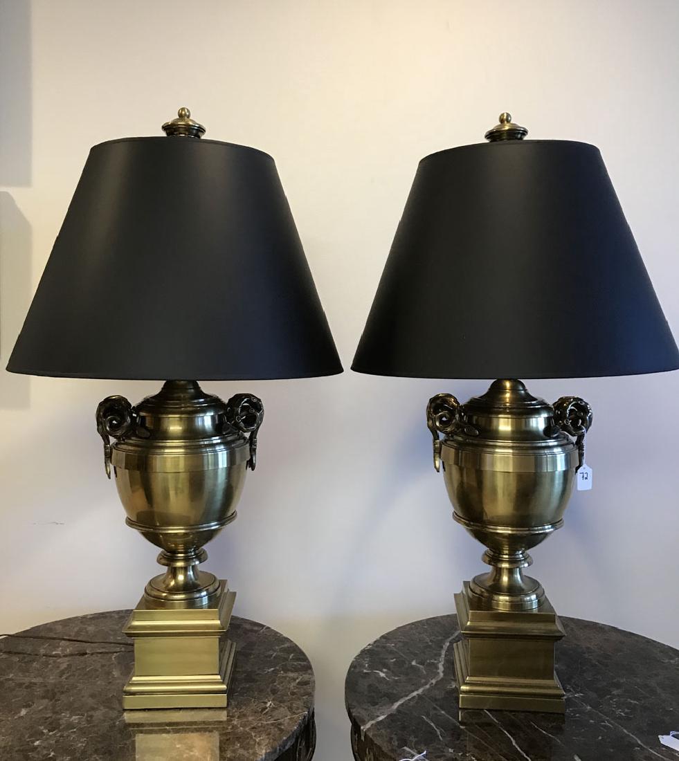 Pair brass urn form lamps each with bamboo form (1 of 6)