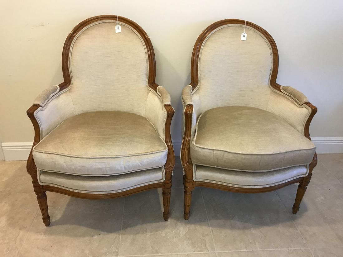Pair Henredon French style upholstered and carved arm (1 of 6)