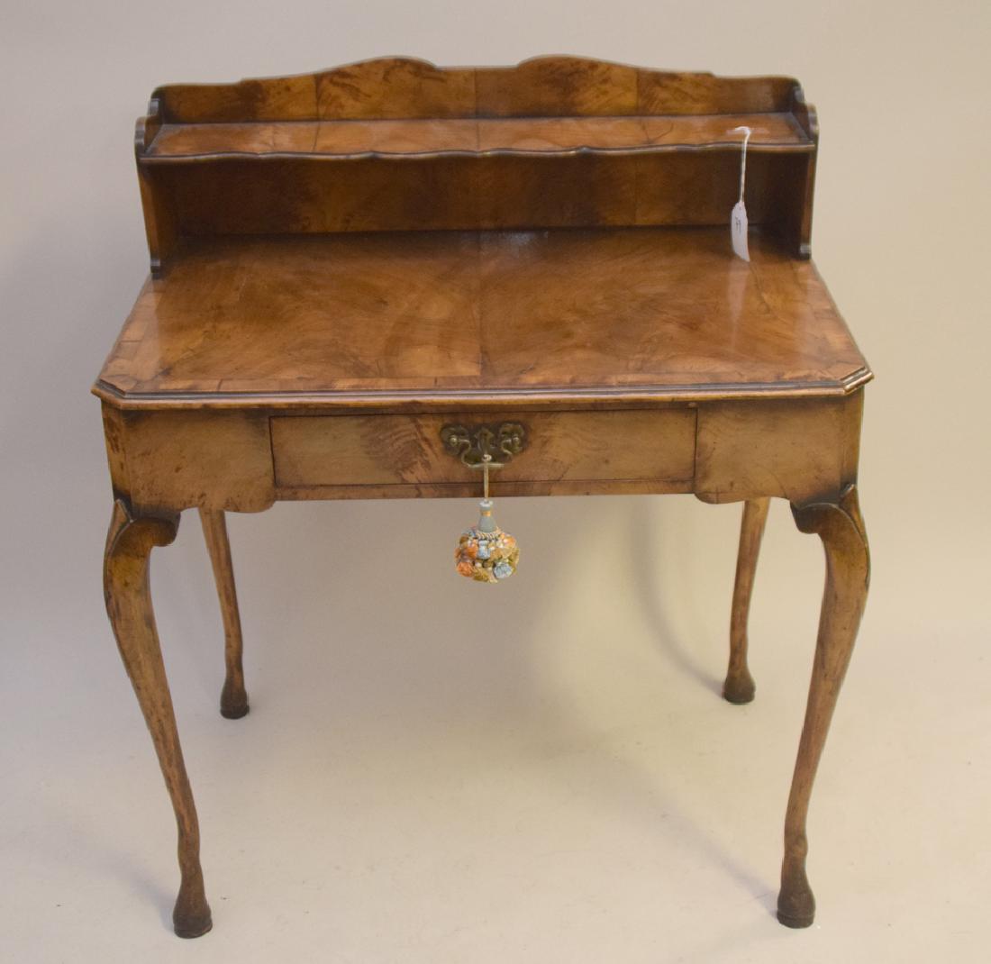 Antique burled walnut writing desk with one drawer, 37