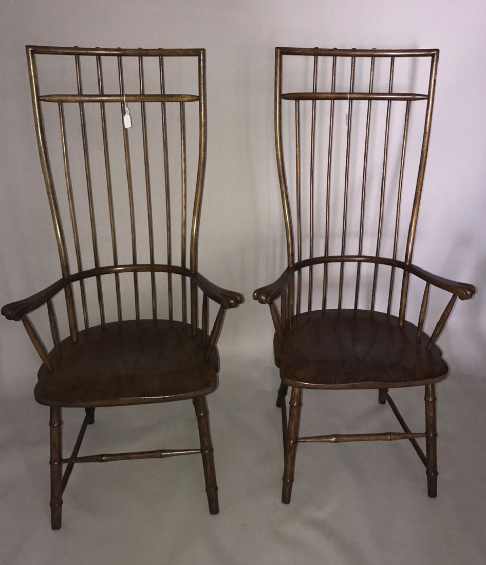 Pair of tall Windsor style wood chairs, 54h x 27w x 19d (1 of 7)