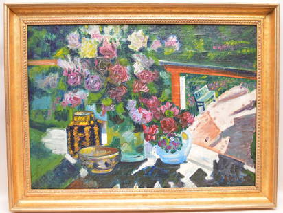 Russian Painting attributed to Konstantin Alexeievitch: Russian Painting attributed to Konstantin Alexeievitch Korovin (RUSSIAN, 1861-1939) oil on canvas, Still life with flowers, canvas relined, 27-1/2 x 19-3/4