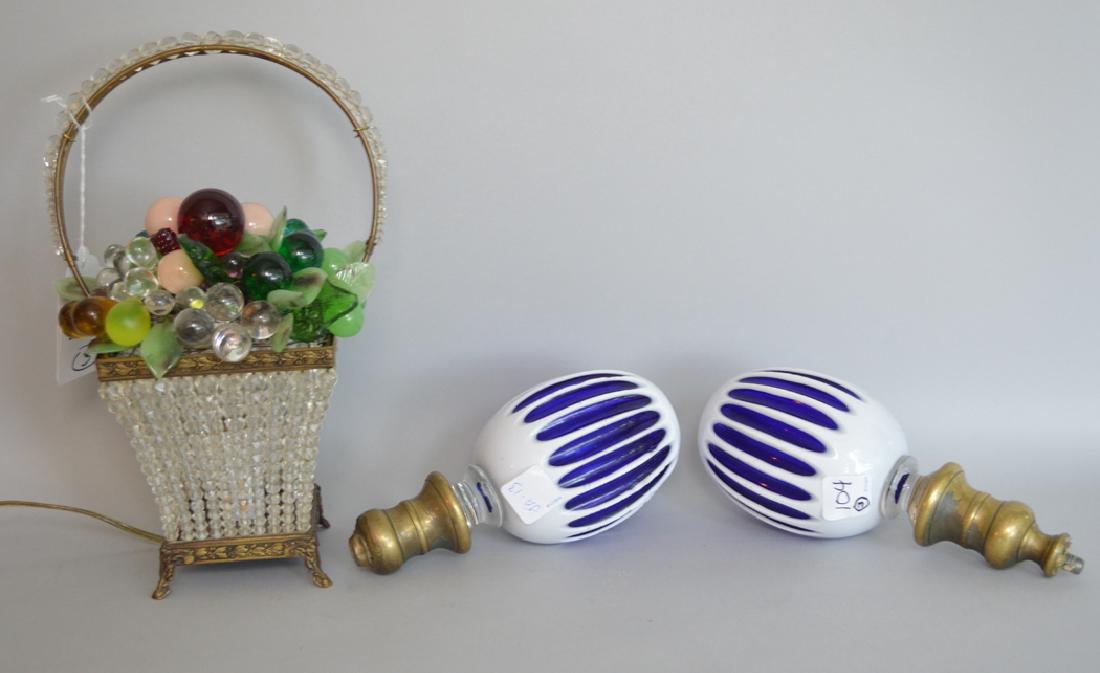 Beaded colored glass basket lamp and 2 cobalt & white (1 of 3)
