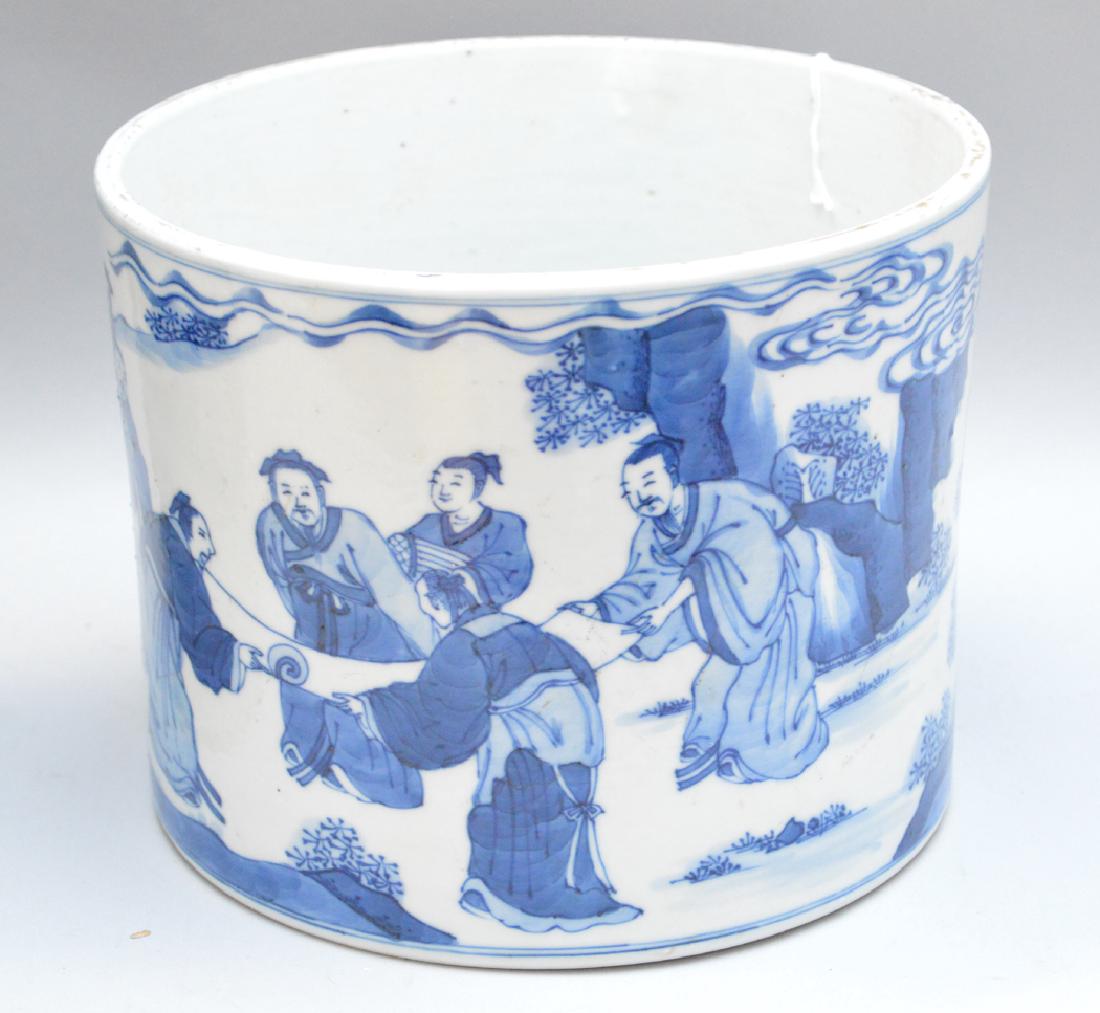 2 Chinese Porcelain Articles.  Vase with blue landscape (1 of 7)