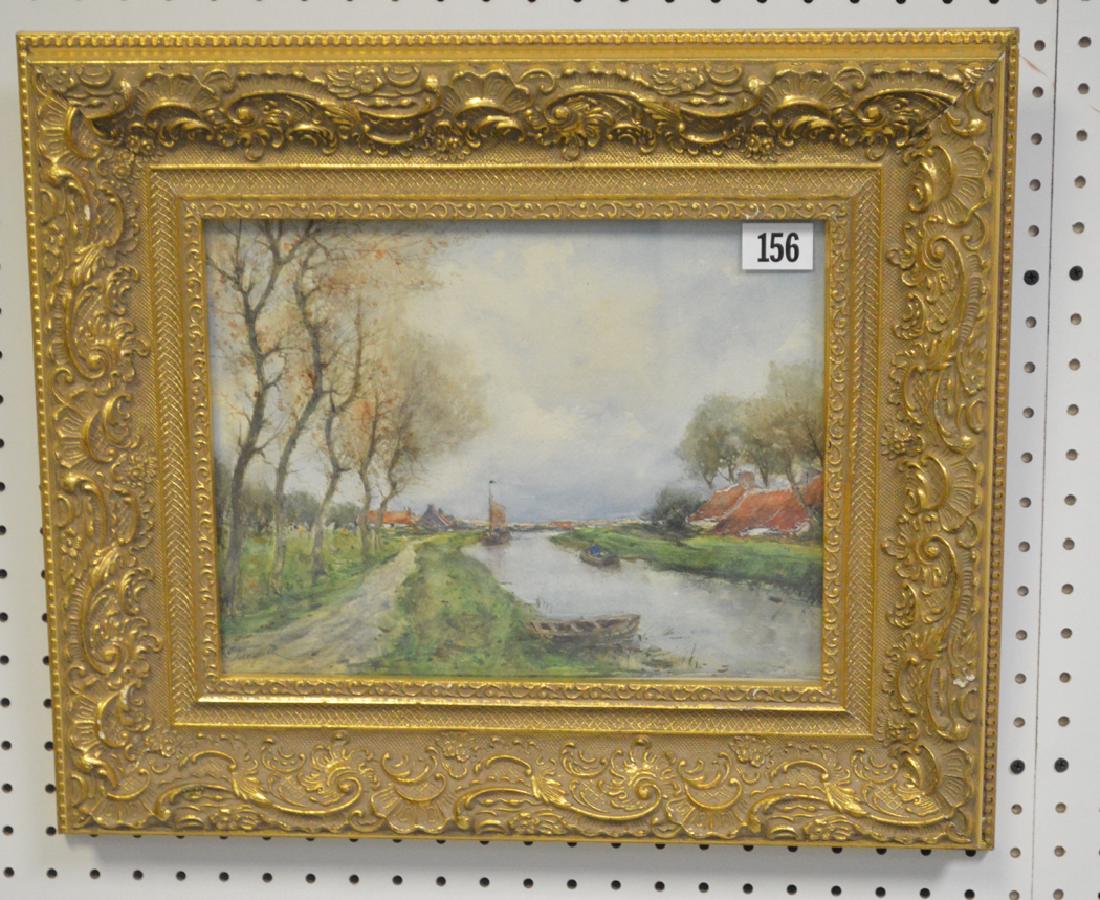 French School Watercolor signed Jacquet, Landscape (1 of 6)