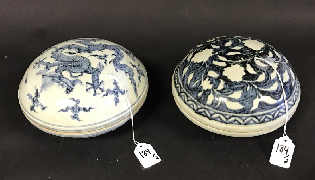 2 Chinese Porcelain Blue & White Boxes.  1 Box 7 3/4 (1 of 5)