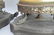 Pair yellow stain glass girandoles with gold accents on - 6