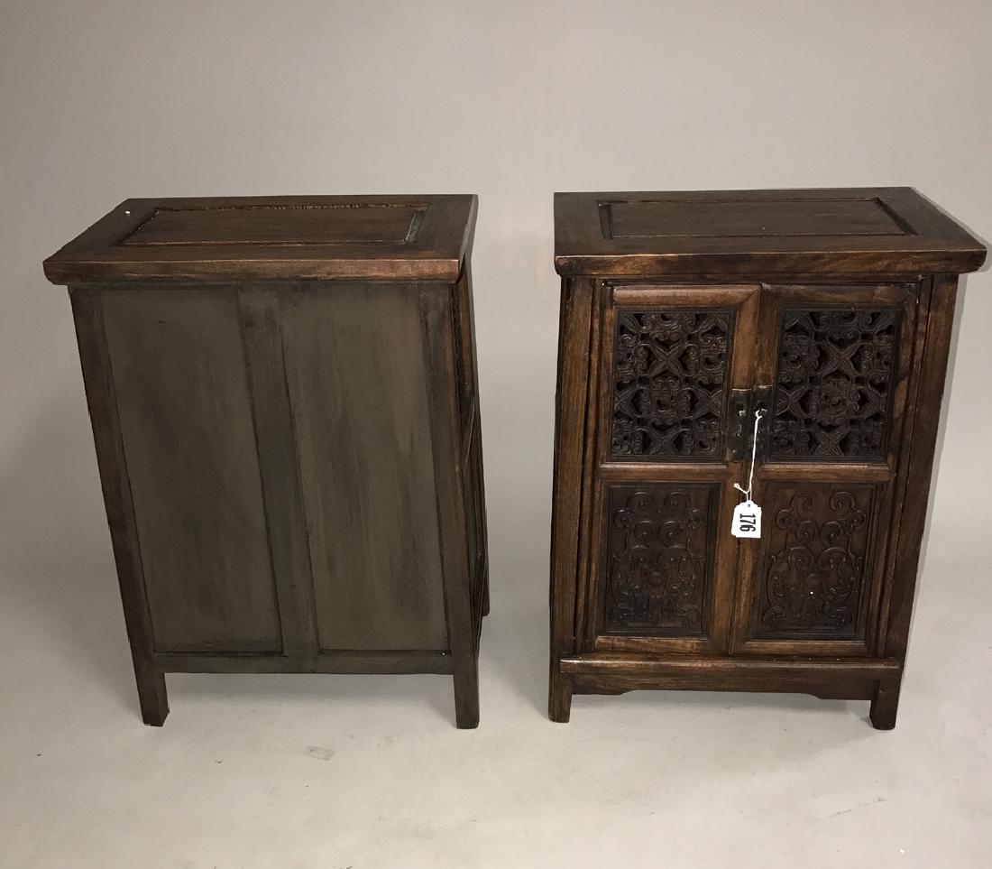 Pair Chinese cabinets each with 2 carved panel doors, (1 of 3)