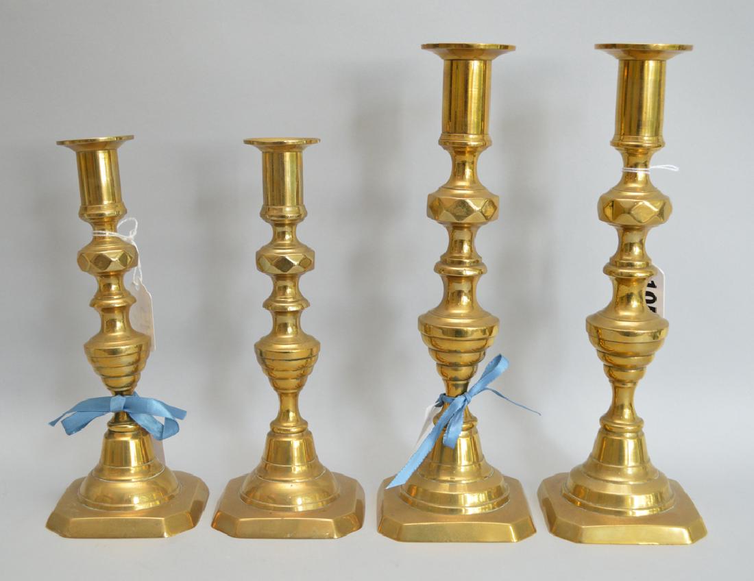 2 pair 19th c. English brass candlesticks (1 of 3)
