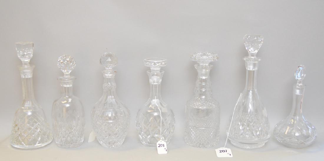 7 assorted Crystal Decanters.  Largest Ht. 13 1/2 (1 of 5)
