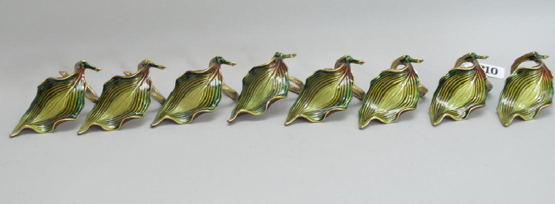 8 Jay Strongwater Bronze & Enamel Napkin Rings.: 8 Jay Strongwater Bronze & Enamel Napkin Rings. Condition: good. Each piece is signed. Lth. 4 1/4