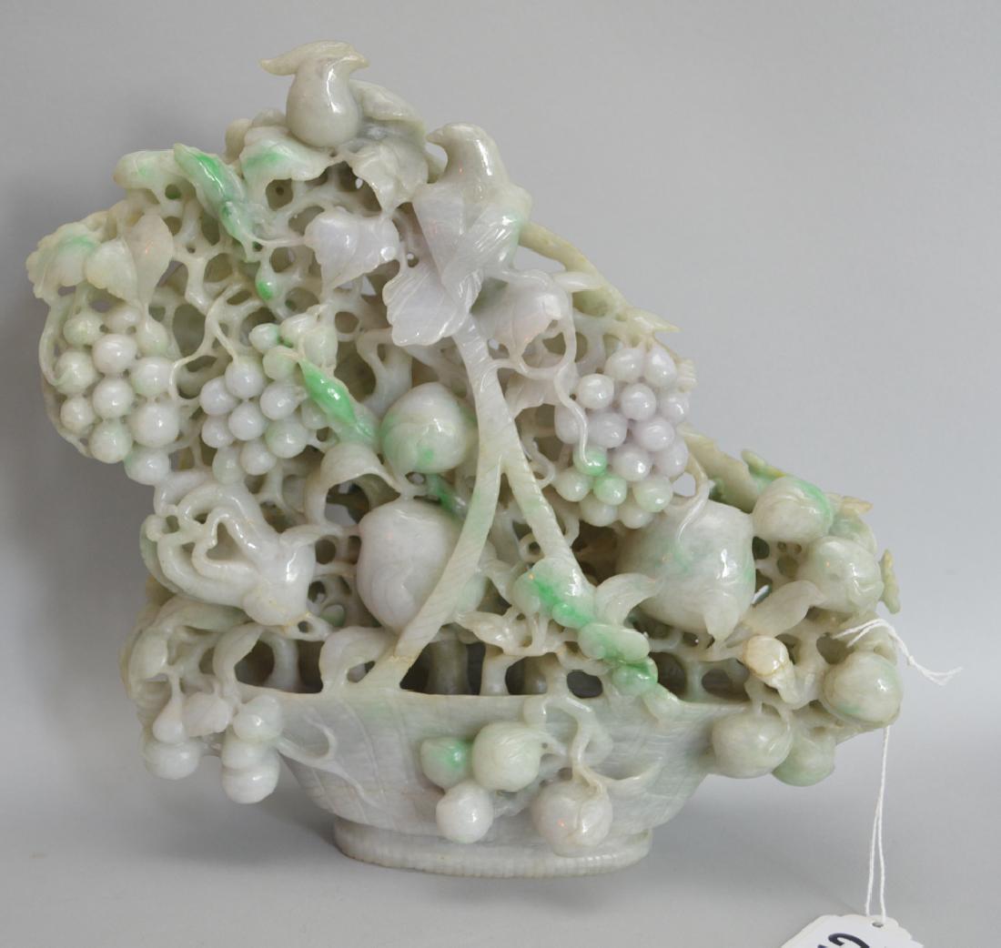 Large Jade Carved Floral & Fruit Basket.  Condition: (1 of 3)