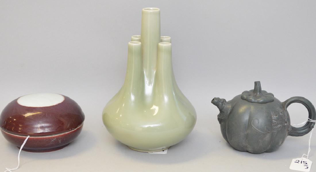 3 Chinese Porcelain Articles.  Caledon Bud Vase with (1 of 7)