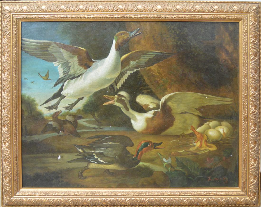 20th Century Painting signed L Cassidy, oil on canvas,: 20th Century Painting signed L Cassidy, oil on canvas, Geese, 20 x 24 inches, couple small paint flakes