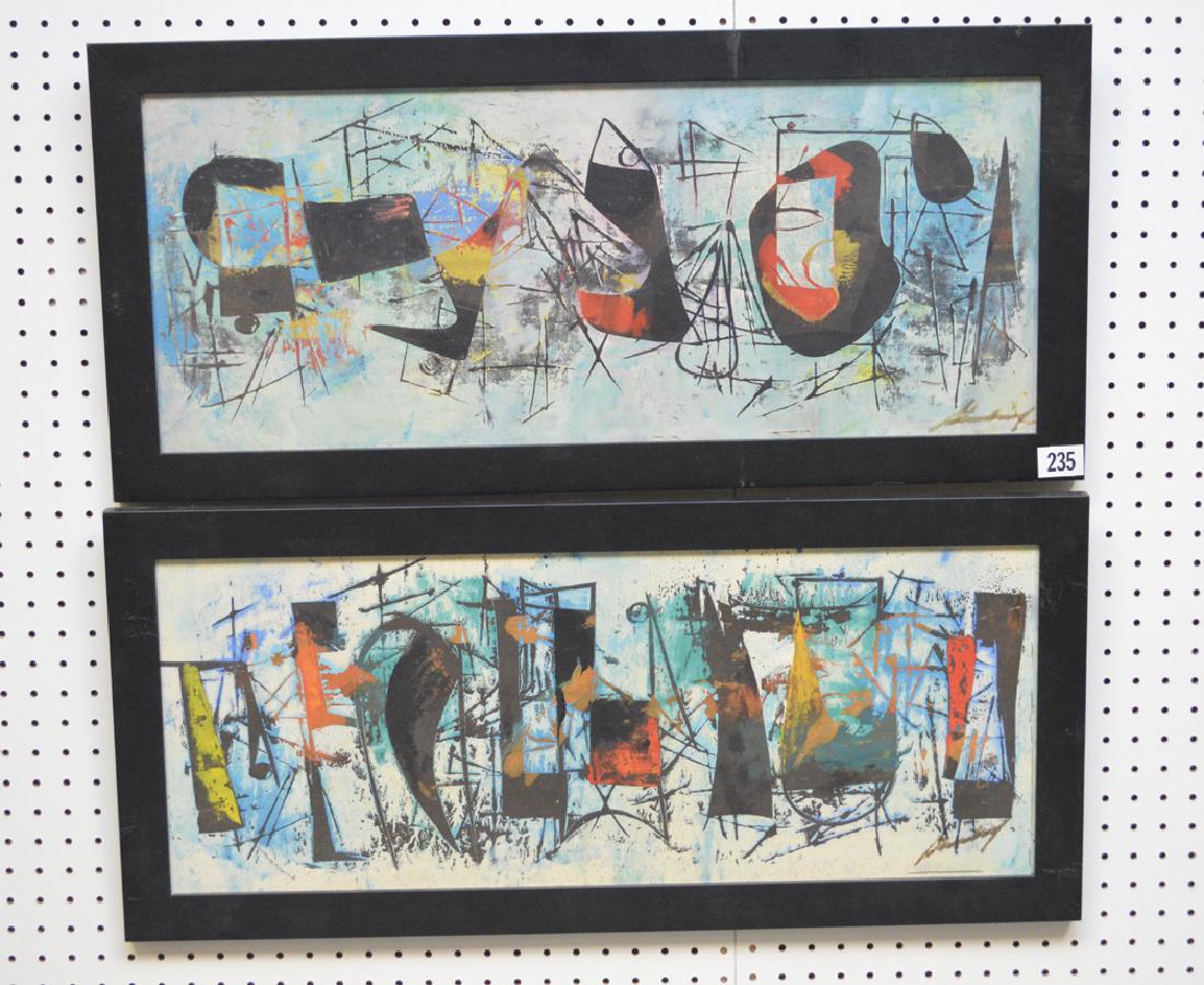 Pair of Modern Paintings signed illegibly, 12-1/2 x 32 (1 of 6)