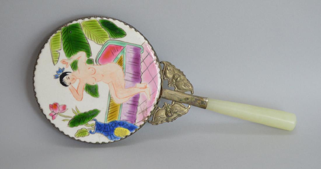 Hand painted oriental mirror with bats and jade (1 of 3)
