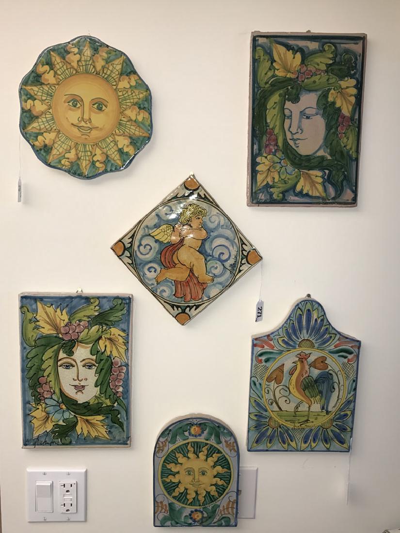 6 Painted Italian Terracotta tiles, tallest (12h) (1 of 10)