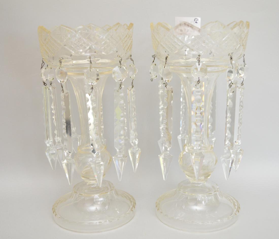 Pair clear crystal lustres, 13 1/2h (1 of 4)