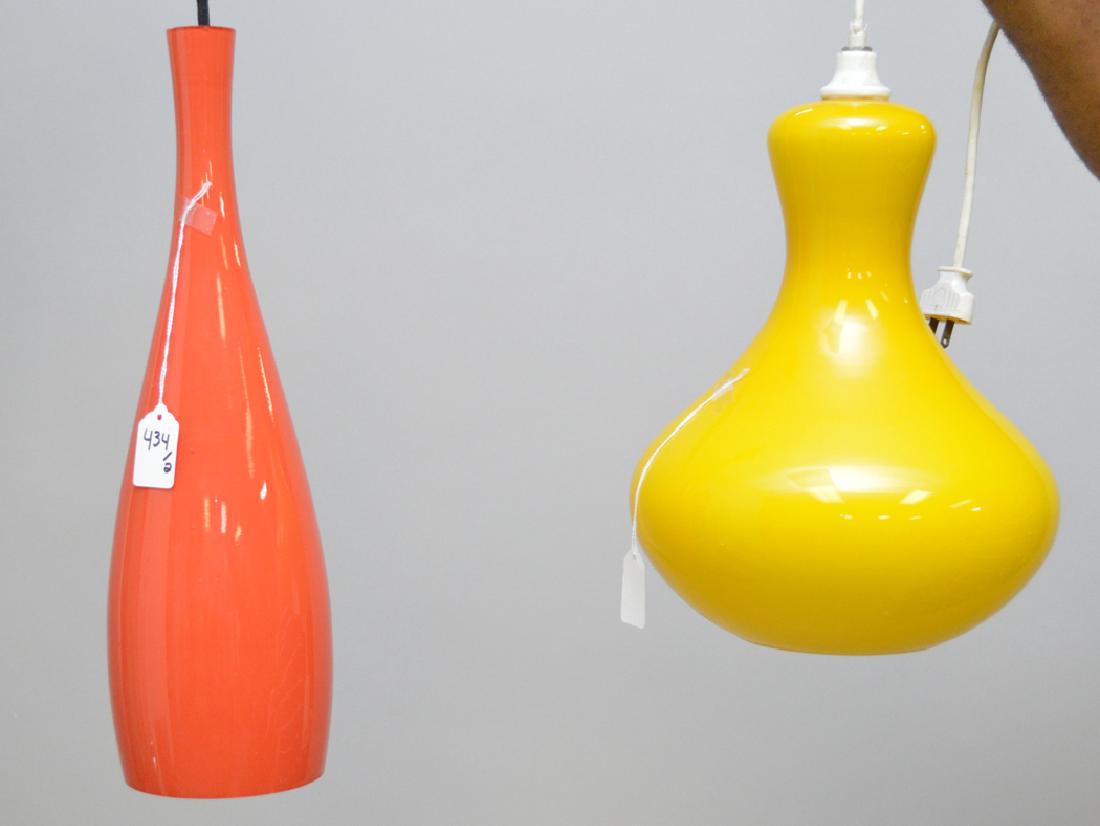 2 Scandinavian glass pendant fixtures, yellow (12h x 9 (1 of 5)