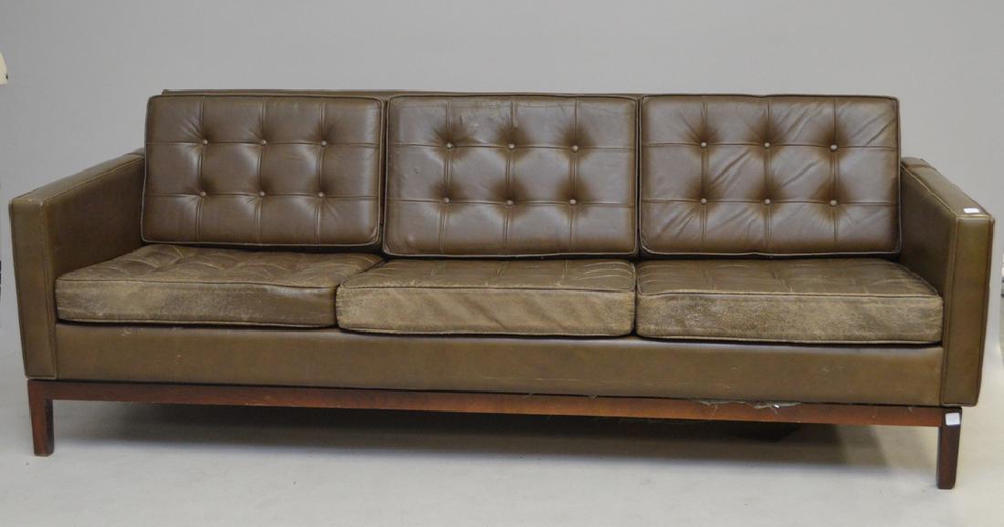 Florence Knoll leather sofa, c. 1950's, 3 seat with (1 of 4)