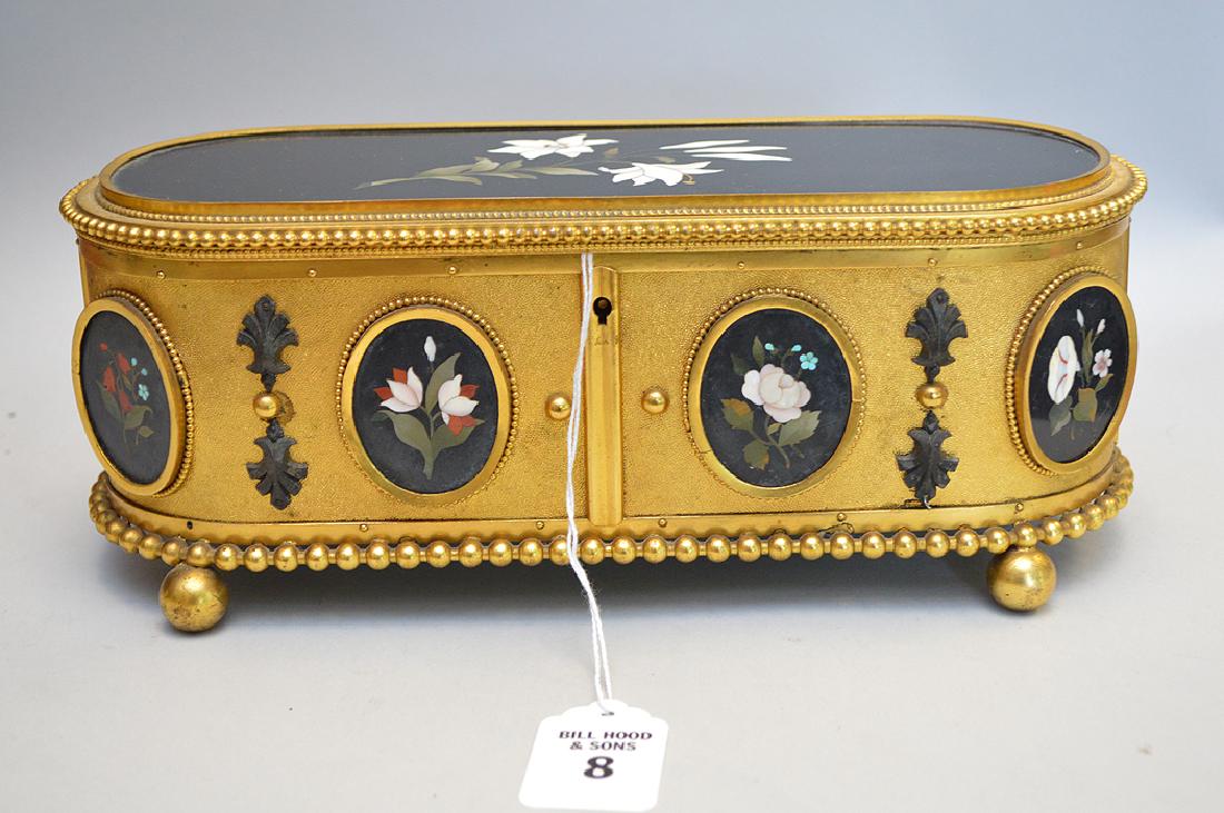 Gilt Bronze & Pietra Dura Box with hinged top.  Ht. 4 (1 of 5)