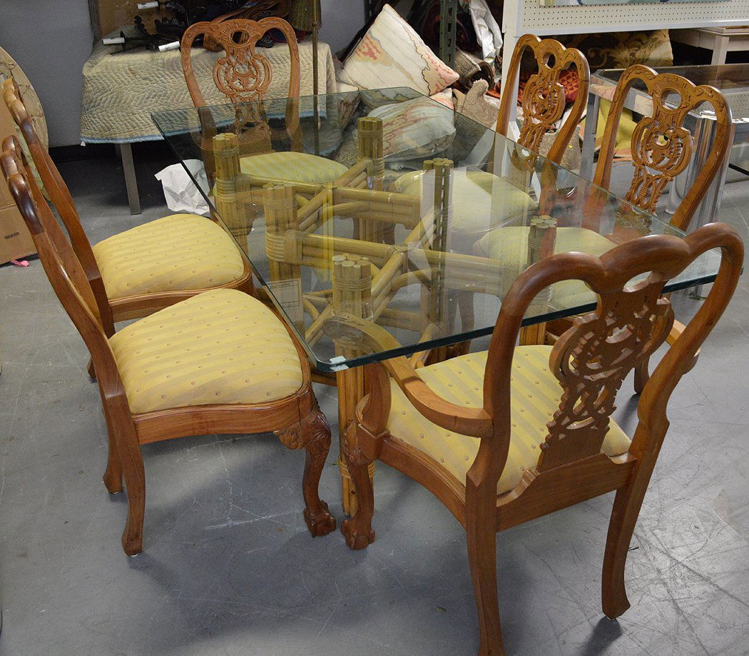 Rattan base table with glass top (1 of 5)