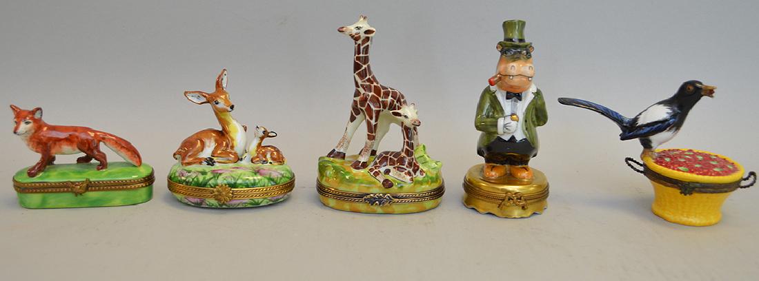 5 Limoges Porcelain Animal Theme Boxes.  The tallest is (1 of 8)