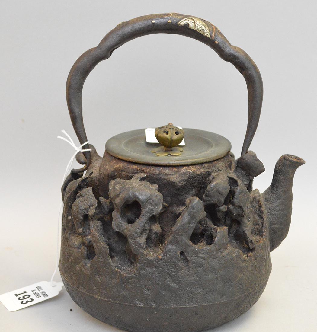 Early Japanese Iron Teapot with mixed metal lid and (1 of 6)
