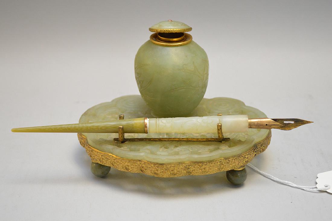 Jade Inkwell & Pen Set.  The Pen with a white jade (1 of 4)