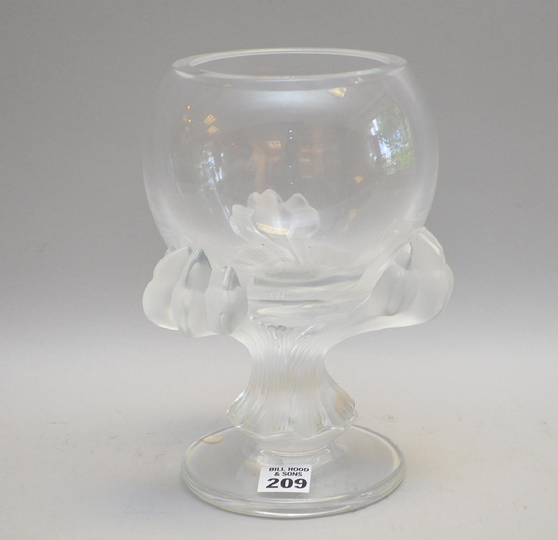 Lalique bowl, frosted claw stem, 9"h, "Bagheera": Lalique bowl, frosted claw stem, 9"h, "Bagheera"