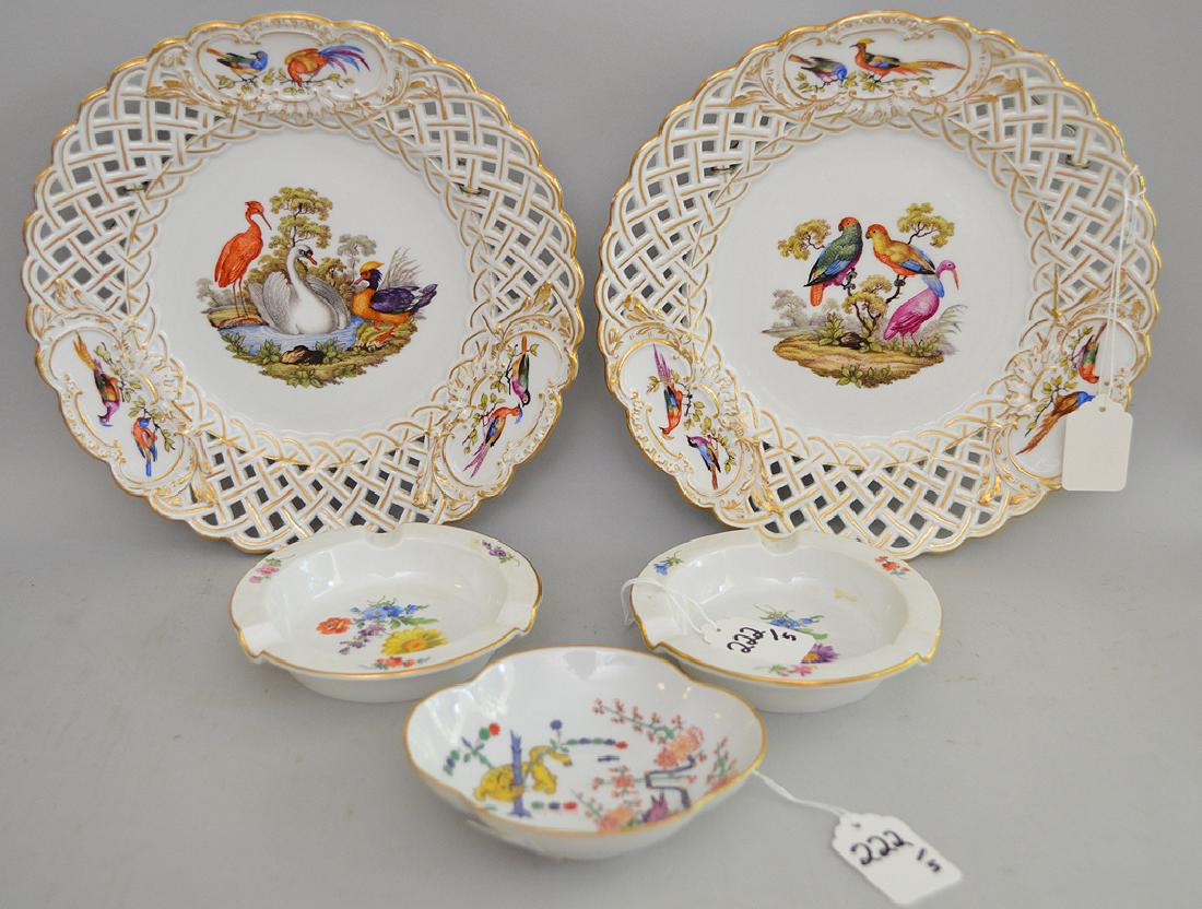 5 Pieces Meissen Porcelain.  2 Reticulated Plated with (1 of 6)