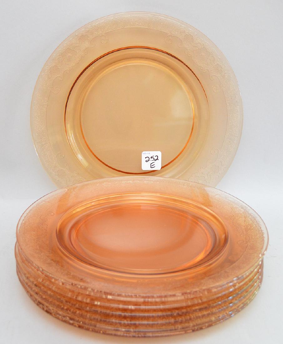 (8) amber color depression glass dinner plates (1 of 3)