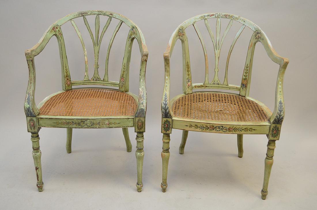 Pair of Adams style painted caned arm chairs (caning (1 of 4)