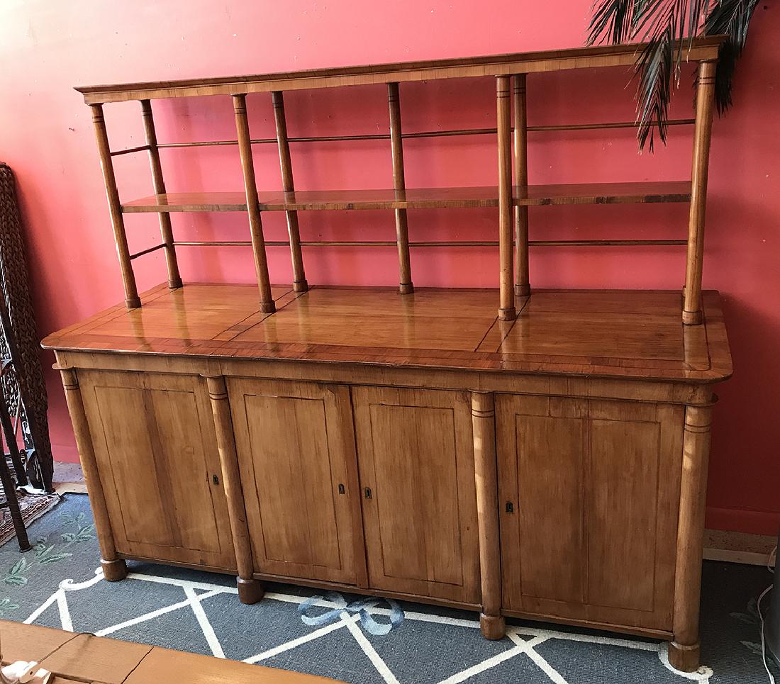 Biedermeier satinwood veneer sideboard, 68"h x 78"l x: Biedermeier satinwood veneer sideboard, 68"h x 78"l x 25"d