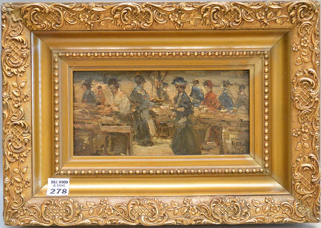 George Hendrik Breitner (Dutch, 1857-1923), Amsterdam: George Hendrik Breitner (Dutch, 1857-1923), Amsterdam Cafe, oil on panel, initialed lower right, 8 1/2 x 4-1/2 inches