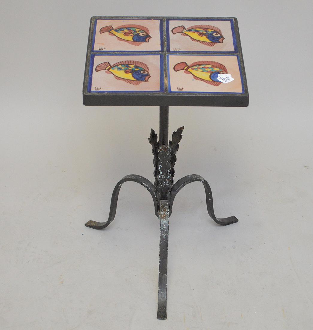 Occasional fish tile table with iron base, 21"h x 12 (1 of 3)