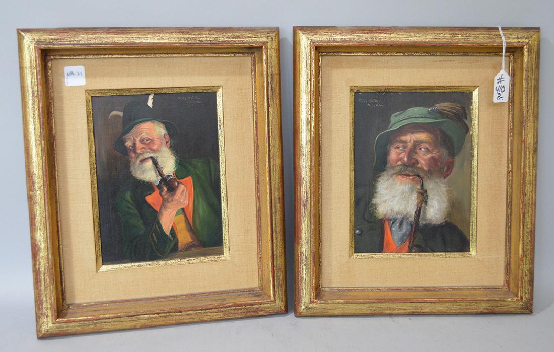 Pair German 20th century signed Fritz Muller, men (1 of 7)