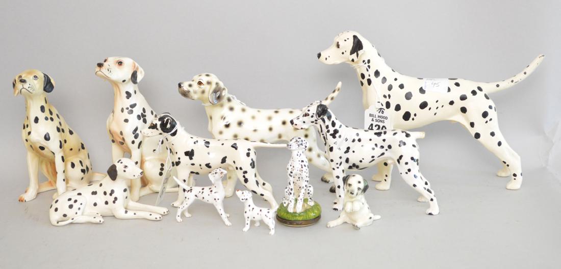10 porcelain dalmations, 2 1/8"h to 6 7/8"h: 10 porcelain dalmations, 2 1/8"h to 6 7/8"h
