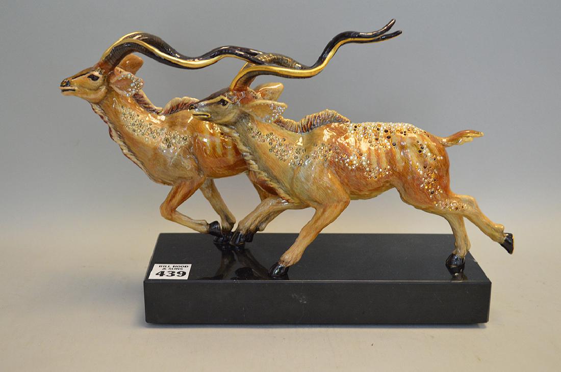 Jay Strongwater Enamel & Jeweled Gazelle Sculpture on a (1 of 5)