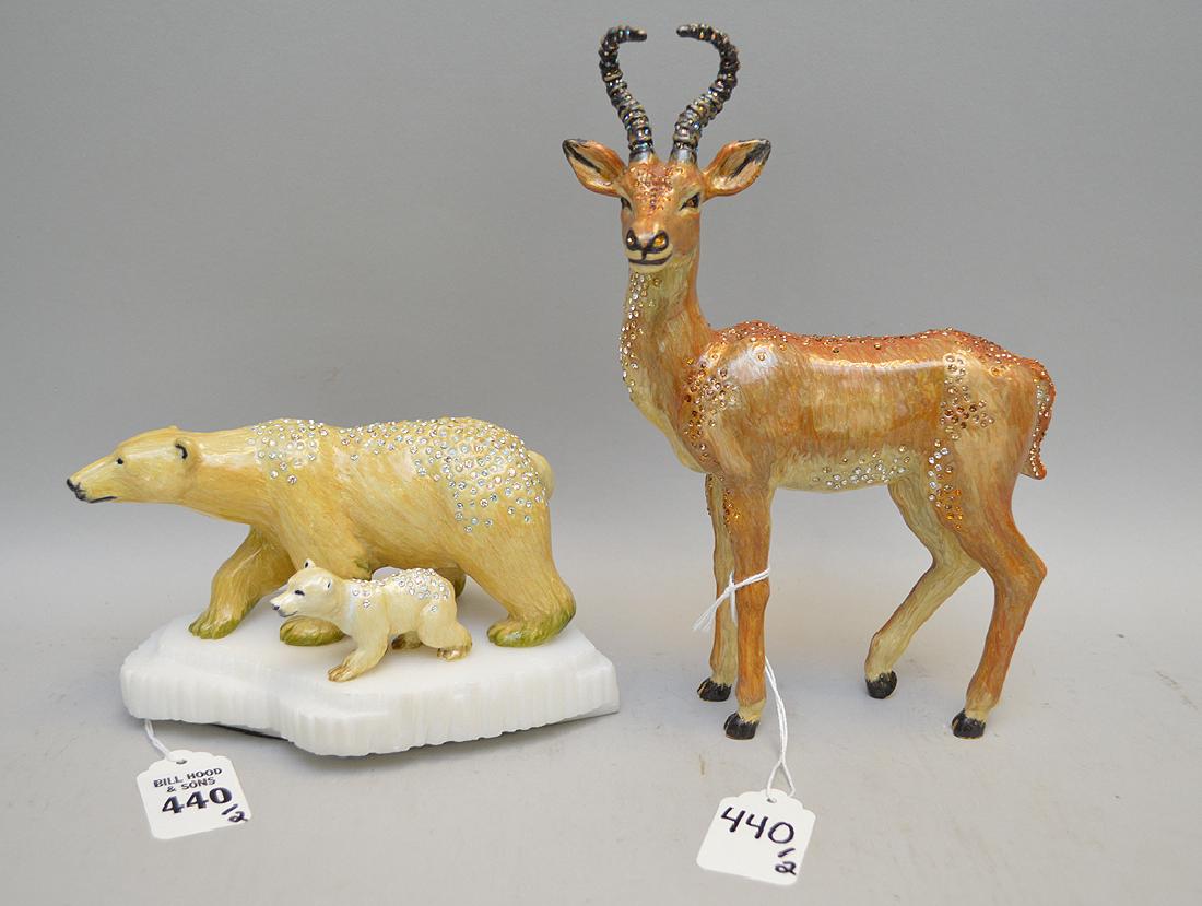 2 Jay Strongwater Enamel Sculptures. 2 Polar Bears on a (1 of 6)