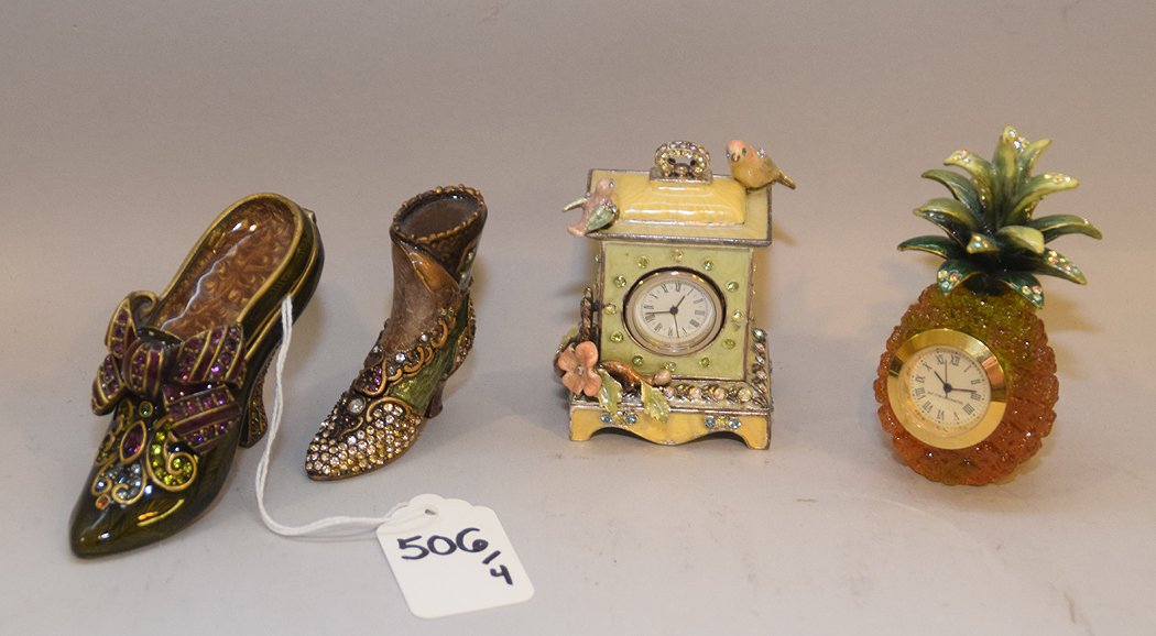 4 Jay Strongwater Articles.  Enamel Clock Ht. 3in (1 of 1)