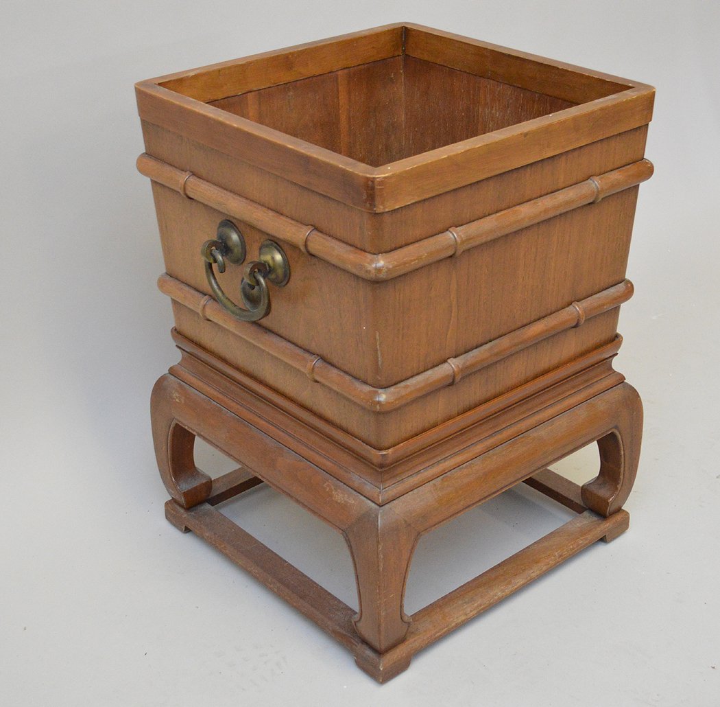 Asian wood plant stand 2 piece, 24h.  Brass hand (1 of 4)