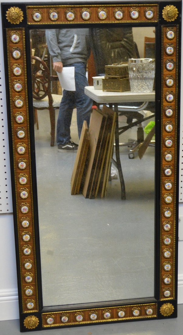 Mirror with bronze & porcelain framed medallions 50 in (1 of 4)