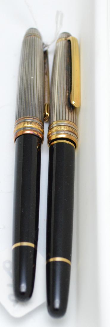 2 Montblanc Meisterstuck Pens. 1 Pen Is Ink Tip, 1 Pen: 2 Montblanc Meisterstuck Pens. 1 Pen Is Ink Tip, 1 Pen Is Fountain. Condition: good. Lth 5 1/4"