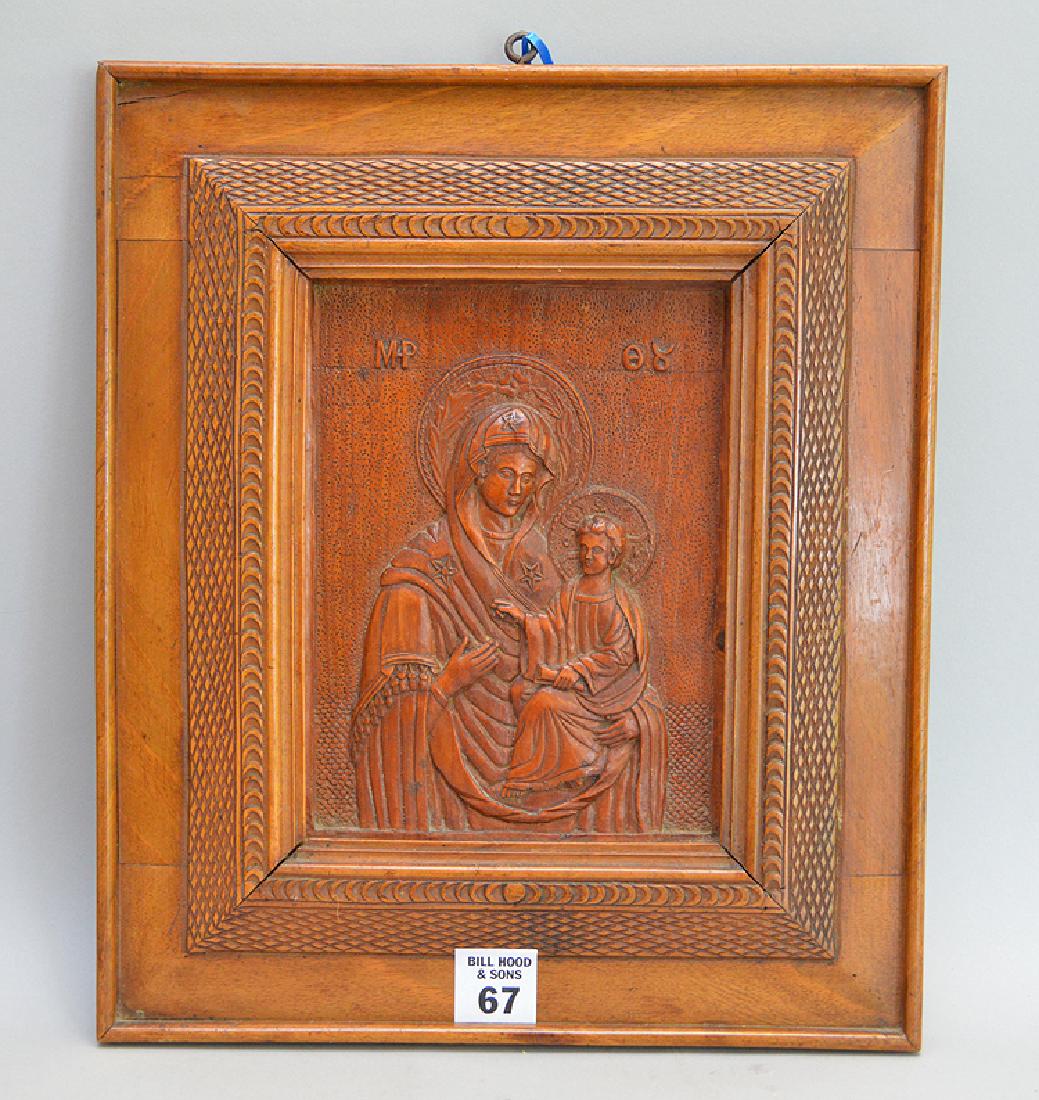 Wood Carved Russian Icon. Kazan Mother of God circa (1 of 4)