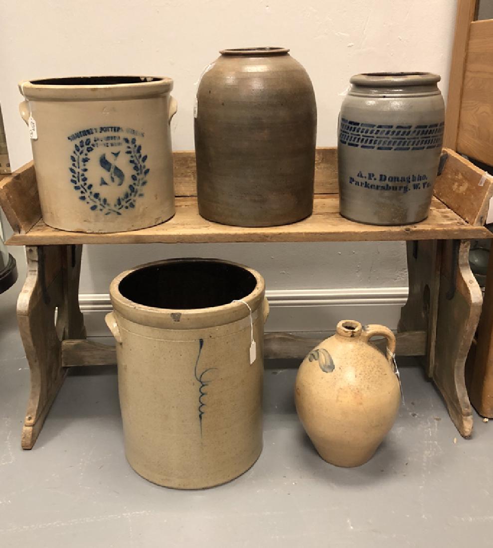 (5) stoneware jugs, 19th c. (1) 15"h (chip) (1) 4 (1 of 4)