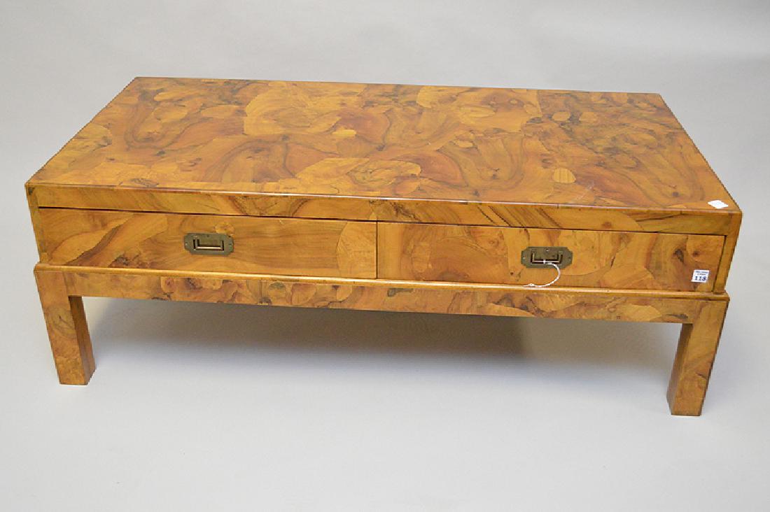 Burled wood coffee table with 2 side by side drawers (1 of 4)