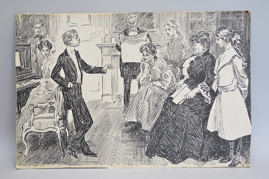 Charles Gibson  (Am. 1867 - 1944) pen/ink drawing, (1 of 5)